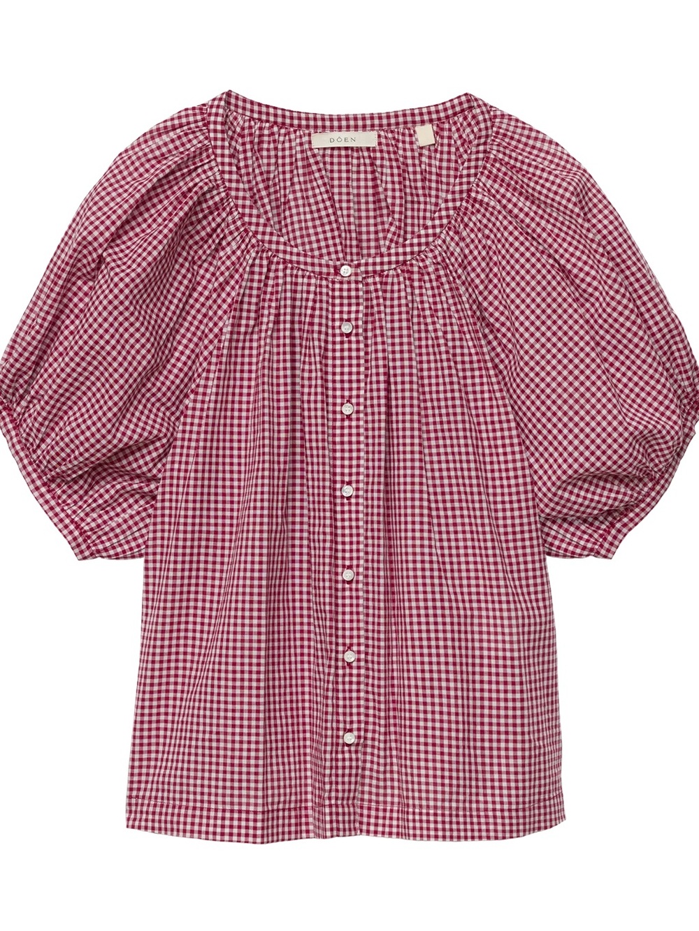 Doen Pink-Red Gingham Button Front Blouse